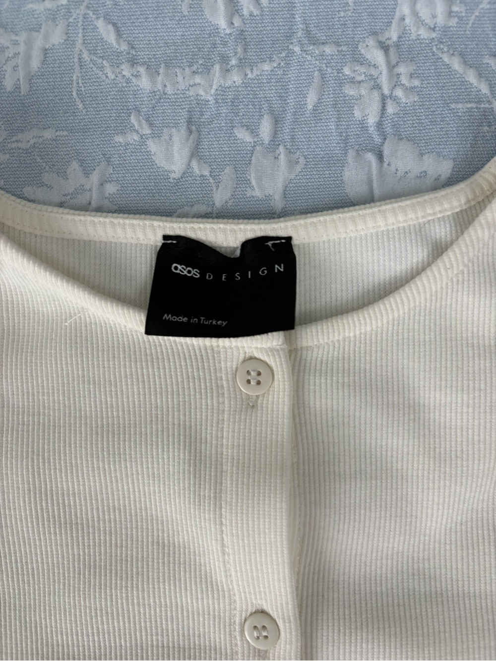 ASOS Cream Short Sleeve Button-Front Top with Ruffle Hem - Picture 3 of 3